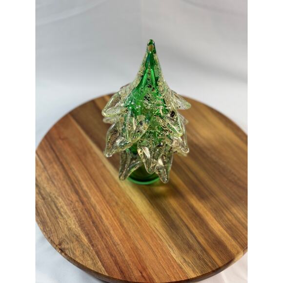 Handblown Murano Glass Christmas Tree – 8.5" Green & Gold Italian Blown Glass - Picture 4 of 8